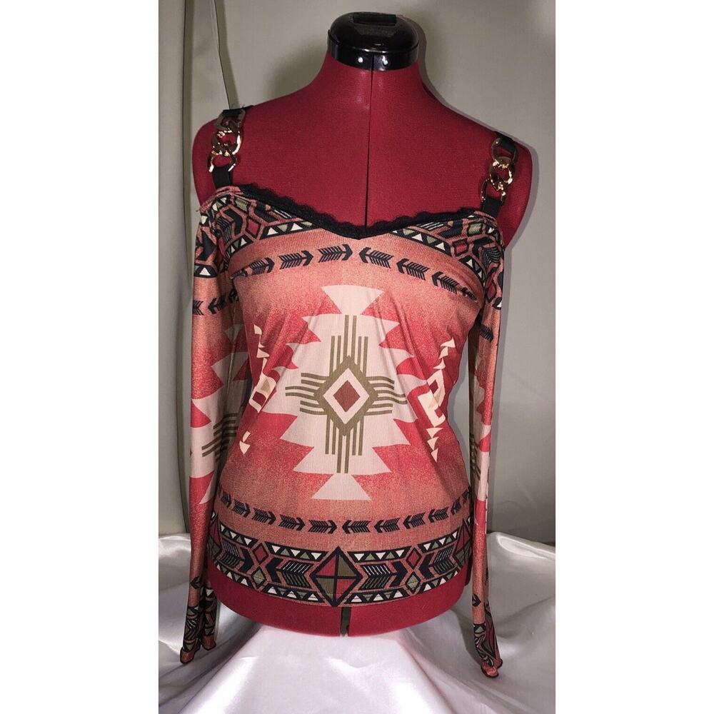 Chicyea Blouse Cold Off Shoulder Boho Aztec Size S